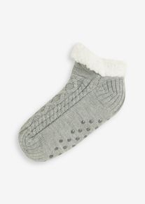 Mysstrumpor med fl&auml;tm&ouml;nster teddyfoder och halkskyddad undersida - gr&aring; - storlek 35-38 - bonprix
