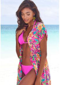 Triangel-Bikini Lascana "Omono", Damen, Gr. 44, Cup C/D, pink, Recycling-Polyamid, Strukturmuster, Bikini-Sets Triangel-Bikini, mit Zierschnallen