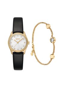 Quarzuhr DKNY "Logo Watch Set", schwarz, silberfarben, Armbanduhren, Damen, Quarzuhr, Armbanduhr, Damenuhr, Lederarmband, Ideal auch als Geschenk, analog