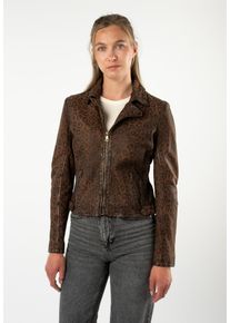 Lederjacke Mauritius "MWNyxa", Damen, Gr. S (36), whiskey, Obermaterial: 100% Schafsleder. Futter: 100% Baumwolle. &Auml;rmelfutter: 100% Polyester, gemustert, regular fit h&uuml;ftlang, abgesteppte Kante, Jacken Lederjacke, mit dekorativem Nietenbesatz, Leo-Print
