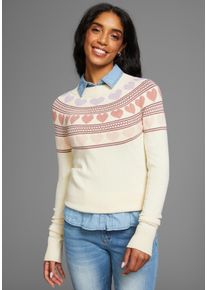 Norwegerpullover Kangaroos, Damen, Gr. 32/34, beige (beige, melange), Strick, Obermaterial: 50% Viskose, 28% Polyester, 22% Polyamid, figurumspielend h&uuml;ftlang, Rundhals, Raglan&auml;rmel Rippb&uuml;ndchen, Pullover Norwegerpullover, mit Rundhalsausschnitt, h&uuml;ftlange Form, figurumspielende Passform