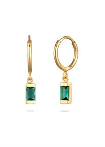 Paar Creolen Elli Premium "Ohrringe Creolen Synthetischer Smaragd Gr&uuml;n 925 Sterling Silber vergoldet" Gr. 24, gold, Ohrringe, Damen, 24, Silber 925 (Sterlingsilber), Paar Creolen