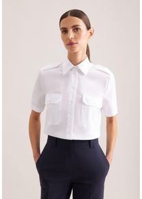 Hemdbluse Seidensticker, Damen, Gr. 4XL (48), wei&szlig;, 100% Baumwolle, unifarben, slim fit, ohne Ausschnitt, Blusen Hemdbluse, 1/2 Uni