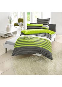 Bettw&auml;sche OTTO HOME "Majoran", gr&uuml;n, B/L: 135cm x 200cm, 1 Stk., 1 Stk., Biber, B/L: 40cm x 80cm, 2, Biber, Obermaterial: 100% Baumwolle, Bettw&auml;sche, Bettw&auml;sche, gestreifte Bettw&auml;sche in 4 Qualit&auml;ten, Marke H.I.S by OTTO home