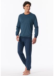 Schlafanzug Schiesser "Comfort Essentials", Damen, Gr. 54, 860, blau, Single Jersey, Obermaterial: 100% Baumwolle, bequem lang, Rundhals, Homewear-Sets Schlafanzug, mit angenehmen B&uuml;ndchen