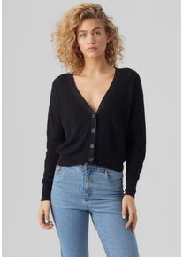 V&eacute;ro Moda Strickjacke VERO MODA "VMNEWLEXSUN LS SHORT V-NECK CAR GA NOOS", Damen, Gr. S, schwarz, Strick, Obermaterial: 50% Viskose (LENZING&trade; ECOVERO&trade;), 25% Baumwolle, 25% Polyacryl, unifarben, regular fit normal, tiefer V-Ausschnitt, Strickjacken Strickjacke, mit Knopfleiste