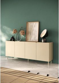 Sideboard OTTO HOME "Dobbiaco, 202 cm breit, 4 T&uuml;ren, Anrichte, Kommode, Stauraumschrank", beige (talco spatolato, top eiche lindberg dekor), B:202cm H:81cm T:42cm, Holzwerkstoff, Sideboards, Sideboard, Innenliegendes Top, gerade Metallf&uuml;&szlig;e, T&uuml;r mit Rundung