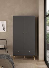 Kleiderschrank Home Affaire "Bodo, Dreht&uuml;renschrank, Aufbewahrung Kasten Schrank Stauraum", grau (matt grau), B:98,7cm H:200,1cm T:58,1cm, Holzwerkstoff, Schr&auml;nke, Kleiderschrank, 2 T&uuml;ren, 2 Schubladen, Beine und Griffe Massivholz, Breite 99 cm