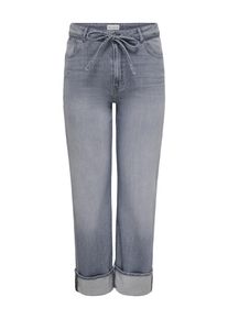 Straight-Jeans Only CARMAKOMA "CARGIANNA MW FOLD UP STRAIGHT AZ752", Damen, Gr. 52, L&auml;nge 32, grau (grau denim), Denim/Jeans, Obermaterial: 99% Baumwolle, 1% Elasthan, unifarben, straight fit lang, Jeans Straight-Jeans, Baumwollmischung, Regular Waist