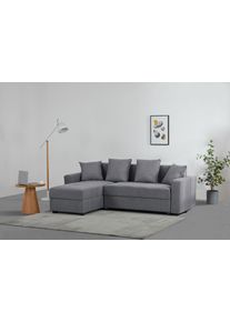 Ecksofa "KILLAM, 217 cm, L-Form, mit Schlaffunktion u. Bettkasten", grau (anthrazit), B:217cm H:85cm T:154cm, 100% Polyester, Sofas, Ecksofa, Recamiere rechts / links montierbar, in Cord und Webstoff