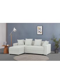 Ecksofa "KILLAM, 217 cm, L-Form, mit Schlaffunktion u. Bettkasten", beige (creme), B:217cm H:85cm T:154cm, 100% Polyester, Sofas, Ecksofa, Schlaffunktion u. Bettkasten, links/rechts, Cord und Webstoff