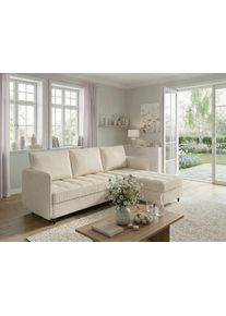 Ecksofa DOREL HOME "LINDHUS, Cord, L-Form, Breite 194cm, verschiedene Stellvarianten", beige (creme), B:194cm H:80cm T:127cm, 93% Polyester, 7% Nylon, Sofas, Ecksofa, Recamiere, Stauraum, Modulsofa