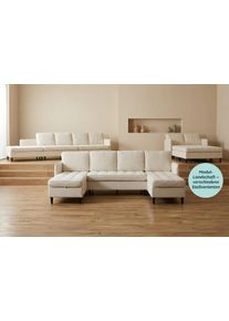 Wohnlandschaft DOREL HOME "LINDHUS, Chenille, Modulsofa, verschiedene Stellvarianten", creme, B:254cm H:80cm T:127cm, 100% Polyester, Sofas, Wohnlandschaft, Breite als U-Form (254cm) mit Verbindern fixierbar, Recamiere,Stauraum
