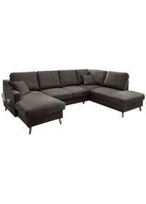 P & B , Braun , Textil , Buche , massiv , Struktur , F&uuml;llung: Schaumstoff,Schaumstoff , Ottomane rechts, U-Form , 301x200 cm , Made in EU , Liegefunktion, Schlafen auf Sitzh&ouml;he ,