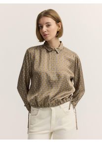 Langarmbluse Bugatti "Modern Fit", Damen, Gr. 34, braun (70, cognac), 100% Viskose, bedruckt, normal, ohne Ausschnitt, Blusen Langarmbluse, Modern Fit Viskose Grafikprint Hemdkragen