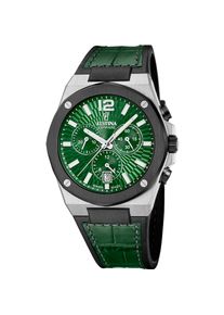 Chronograph Festina "Vallee", gr&uuml;n, schwarz, gr&uuml;n, Armbanduhren, Herren, Chronograph, Quarzuhr, Armbanduhr, Herrenuhr, Swiss Made, Lederarmband, analog, Tag