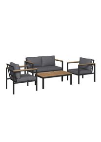 Ambia Garden Gartenset, Grau, Schwarz, Akaziefarben, Textil, 4-teilig, Akazie, massiv, F&uuml;llung: Komfortschaum,Baumwolle (recycelt), Fsc, geeignet f&uuml;r Balkon, Gartenm&ouml;bel, Gartengarnituren, Gartenm&ouml;bel-Sets