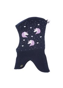 Schlupfm&uuml;tze MaxiMo, M&auml;dchen, Gr. 53, blau (navy, chive blossom), Fleece, Baumwolle, gemustert, mehrfarbig, M&uuml;tzen Schlupfm&uuml;tze, Baumwolle, gef&uuml;ttert, im Einhorn-Design, verl&auml;ngertes Halsteil