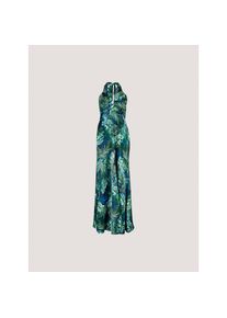Apricot, Damen, Druckkleid &raquo;Tropical Satin Kleid&laquo; mit Neckholder, Navy, L (40) - N-Gr, Maxikleid mit Palmenbl&auml;tterdruck