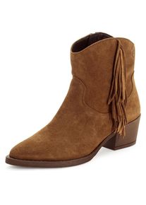 Tamaris, Damen, Westernstiefelette Blockabsatz, Boots, Cowboystiefelette mit modischen Fransen, dunkelbraun, 36, Trendige Stiefelette in spitzer Form,