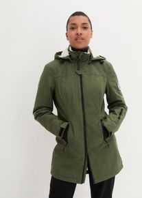 bonprix wasserdichte Funktions-Outdoor-Longjacke mit Teddyfleece, gr&uuml;n, Gr.42, Winddichte Regenjacke mit abnehmbarer Kapuze, Teddyfleece im Kragen und in der Kapuze, aus Fleece