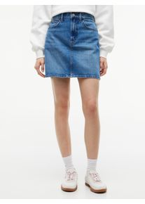 Jeansrock Tommy Jeans "90'S MOM SKIRT BJ0133", Damen, Gr. 29, blau (denim medium), Denim/Jeans, Obermaterial: 99% Baumwolle, 1% Elasthan, Abriebeffekte, regular fit kurz, R&ouml;cke Jeansrock, Baumwollmischung, MOM Fit