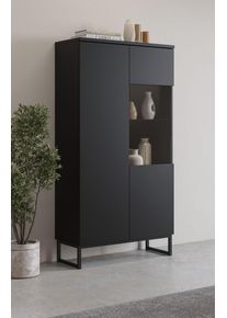 Vitrine OTTO HOME "Modo II, Breite 80 cm, moderner griffloser Vitrineschrank", schwarz, B:80cm H:154cm T:34,5cm, FSC-zertifizierter Holzwerkstoff, Glas, Melamin, Metall, Schr&auml;nke, Vitrine, Vitrine viel Stauraum, Einlegeb&ouml;den verstellbar, Glast&uuml;r, Metallkufen, Topseller