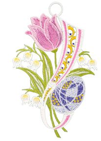 Fensterbild "Fensterbild "Tulpe und Ei" farbig", bunt, B:15cm H:23cm, Polyester, W. REUTER & SOHN - PLAUENER SPITZE, Fensterbilder, Fensterbild