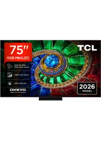 TCL Mini-LED-Fernseher "75RM7LX1", Energieeffizienz: E, schwarz, 75 &Prime;, Fernseher, Apple Airplay 2, 2.000 nits HDR, 100 % BT.2020, ONKYO 2.1, Mini-LED-Fernseher