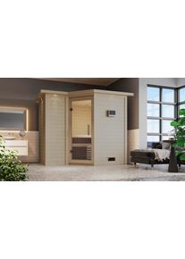 Sauna Karibu "Sanna 2", beige (naturbelassen), Saunaofen, externe Steuerung, 9 kW, Saunen, Sauna, Ofen 9 KW externe Strg easy
