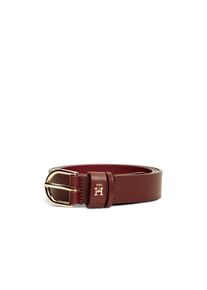 Tommy Hilfiger, Damen, Lederg&uuml;rtel &raquo;ESSENTIAL EFFORTLESS 2.5 cm breit GOLD&laquo; Logoemblem, weiche Haptik, ovale Einfachdornschlie&szlig;e, Oxblood, 80, G&uuml;rtel 