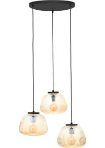 Brilliant Pendelleuchte "Kaizen", schwarz (amber, bernstein, schwarz matt), 3, &Oslash; 40cm, 1 Stk., Leuchten, Riffelglas, D 40 cm, E27, k&uuml;rzbar, Amber-Bernsteinfarben, Pendelleuchte
