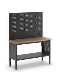 Werkbank BLACKLINE, ohne Unterbauschrank, mit Lochwand, Plattenbreite 1524 mm