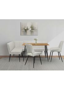 Eckbankgruppe OTTO HOME "Danny/Ianna/Derrek", beige (creme, eiche farb,, creme, schwarz), B:120cm H:76cm T:80cm, MDF, Metall, Stoff, Sitzm&ouml;bel-Sets, Eckbankgruppe, Sitzgruppe, Eckbank und St&uuml;hle bequem gepolstert, Tisch 120x80 cm