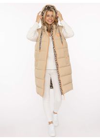 Longweste Zwillingsherz "&bdquo;Leo&ldquo;", Damen, Gr. L, beige, Obermaterial: 100% Polyester, Westen Longweste, mit Kapuze, Rei&szlig;verschluss an Front und Seiten, Taschen, Leodetails