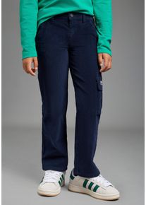 Cordhose Scout "Cordhose mit Cargotasche - NEU von Scout", Jungen, Gr. 140, N-Gr, blau (marine), Cord, Obermaterial: 98% Baumwolle, 2% Elasthan, Basic, l&auml;ssig geschnitten lang, Hosen Cordhose, l&auml;ssige Passform mit B&uuml;ndchen und innenliegendem Gummizug, f&uuml;r Jungen