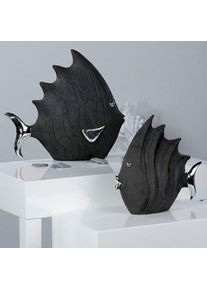 Tierfigur CASABLANCA BY GILDE "Figur Fisch", silber (schwarz, silberfarben), B:29cm H:26cm T:10cm, Polyresin (Kunststein), Dekofiguren, Tierfigur, Schwarze Steinoptik mit silbernen Akzenten