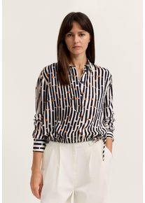 Langarmbluse Bugatti, Damen, Gr. 46, bunt (390, marine), Chiffon, 100% Viskose, bedruckt, normal, ohne Ausschnitt, Blusen Langarmbluse, mit grafischem Print aus Viskose
