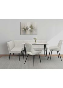 Eckbankgruppe OTTO HOME "Danny/Ianna/Derrek", beige (creme, marmor farb., creme, schwarz), B:120cm H:76cm T:80cm, MDF, Metall, Stoff, Sitzm&ouml;bel-Sets, Eckbankgruppe, Sitzgruppe, Eckbank und St&uuml;hle bequem gepolstert, Tisch 120x80 cm
