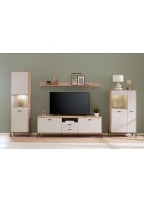 Wohnwand Home Affaire "Fredericia, moderne Anbauwand, Komplettset in Kaschmir", beige (eiche cremona toro, kaschmir), Kastenm&ouml;bel-Sets, B/H/T: 349cmcm x 206cmcm x 40cmcm, Holzwerkstoff, Wohnwand, enth&auml;lt zwei Vitrinen, Lowboard und Wandboard, 349 cm breit, B:349cm H:206cm T:40cm