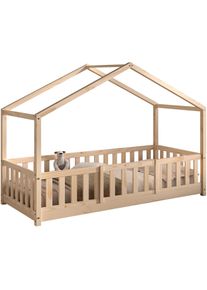 Hausbett Vipack "Dallas, Massivholzbett mit Dachaufbau umbaubar vom Boden- zum Daybett", braun (kiefer natur, kiefer natur, kiefer natur), B:97cm H:170cm L:210cm, Betten, Hausbett, mit Bettschublade, wahlweise Kiefer massiv natur oder wei&szlig;