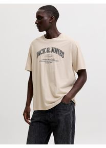 Jack & Jones T-Shirt JACK & JONES "JJEDENVER LOGO TEE SS O-NECK SN", Herren, Gr. XS, beige (moonbeam), Jersey, Obermaterial: 100% Baumwolle, bedruckt, relaxed fit normal, Rundhals, Shirts T-Shirt, Baumwolle, relaxed fit