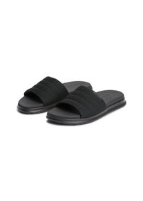 Pantolette Tommy Hilfiger "DUAL DENSITY TEXTILE POOL SLIDE", Herren, Gr. 41, schwarz, Polyester, Schuhe Pantolette, Sommerschuh, Poolslides mit modischer Ziersteppung