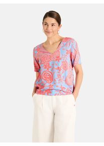 LIEBLINGSST&Uuml;CK Shirtbluse LIEBLINGSST&Uuml;CK "RenaL", Damen, Gr. 44, bunt (blau bell), Web, Obermaterial: 100% Viskose, gemustert, normal, V-Ausschnitt, abgesteppt, Blusen Shirtbluse, mit Allover-Print, V-Ausschnitt