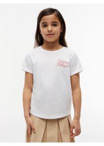 T-Shirt Tommy Hilfiger, M&auml;dchen, Gr. 8 (128), wei&szlig;, Single Jersey, Obermaterial: 60% Baumwolle, 40% Polyester, unifarben, regular fit normal, Rundhals, eingesetzt abgesteppte Kante, Shirts T-Shirt, Kinder bis 16 Jahre