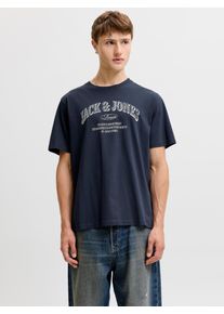 Jack & Jones T-Shirt JACK & JONES "JJEDENVER LOGO TEE SS O-NECK SN", Herren, Gr. XL, blau (navy blazer), Jersey, Obermaterial: 100% Baumwolle, bedruckt, relaxed fit normal, Rundhals, Shirts T-Shirt, Baumwolle, relaxed fit