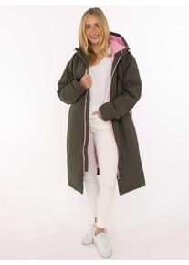 Kurzmantel Zwillingsherz "Oversize Windjacke ZH", Damen, Gr. L/XL, khaki, Web, Obermaterial: 100% Polyester, oversize knielang, ohne Ausschnitt, gerader Abschluss krempelbar,mit verstellbarem Klettverschluss, M&auml;ntel Kurzmantel, Kapuze, Rei&szlig;verschluss, seitliche Taschen, leicht wattiert