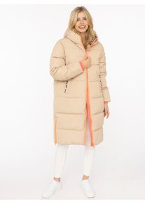Steppmantel Zwillingsherz "&bdquo;Leo Kapuze&ldquo;", Damen, Gr. M, beige, Obermaterial: 100% Polyester, M&auml;ntel Steppmantel, Kapuze mit Leofutter, Rei&szlig;verschluss, Taschen, elastische B&uuml;ndchen