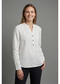 Langarmbluse Freequent "FQLAVA-SHIRT", Damen, Gr. M, wei&szlig; (brilliant wei&szlig;), Web, Obermaterial: 55% Leinen, 45% Viskose, meliert, unifarben, bequem h&uuml;ftbedeckend, V-Ausschnitt, Manschette, Blusen Langarmbluse, Leinenmix, mit V-Ausschnitt geschlitzt