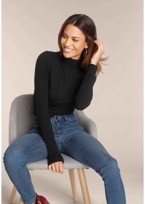 Rollkragenshirt Tamaris "mit figurbetontem Schnitt, aus flie&szlig;ender Viskose-Qualit&auml;t", Damen, Gr. 48, schwarz, Jersey, Obermaterial: 95% Viskose, 5% Elasthan, unifarben, Basic, figurbetont h&uuml;ftlang, Shirts Rollkragenshirt, Langarm, Basic, aus elastischem Material, Topseller
